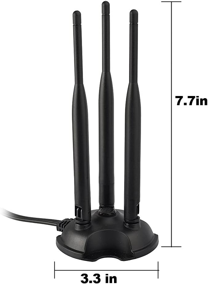 Eightwood 2.4GHz 5GHz Dual Band WiFi Antenna, 3 RP-SMA Connector WiFi 6 Antenna Magnetic Base for PC Desktop Computer, PCIe Network Card, Wireless Router, Mobile Hotspot