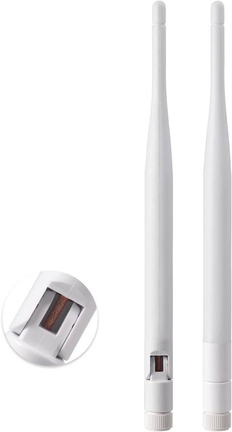 Eightwood 2.4GHz 5GHz 6dBi WiFi Antenna for Security Camera Surveillance DVR Recorder WiFi Router, RP-SMA Connector, White, 2-Pack