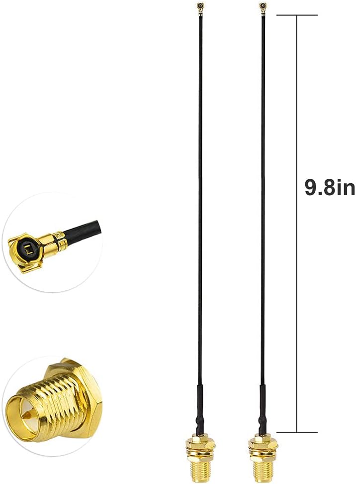 Eightwood 2.4GHz 5GHz Dual Band RP-SMA Male WiFi Antenna + RP-SMA Female Cable 9.8 inch 2-Pack for M.2 NGFF Network Card PC Desktop Computer
