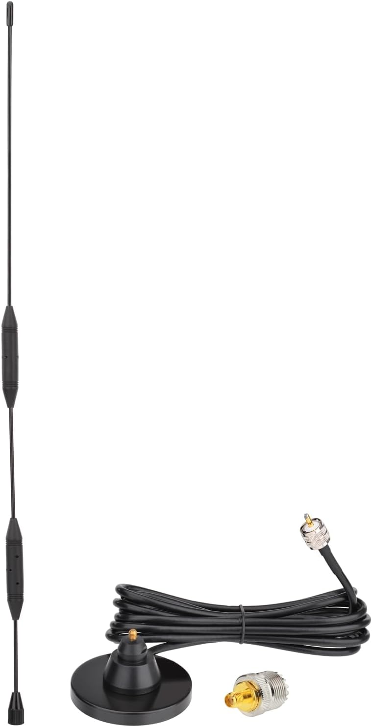 Eightwood Car Mobile Ham Radio Antenna High Gain Dual Band VHF UHF 136-174MHz 400-480MHz PL259 Male Antennae Magnetic Base with SMA Female to SO239 Adapter for BTECH Anytone Baofeng Radios