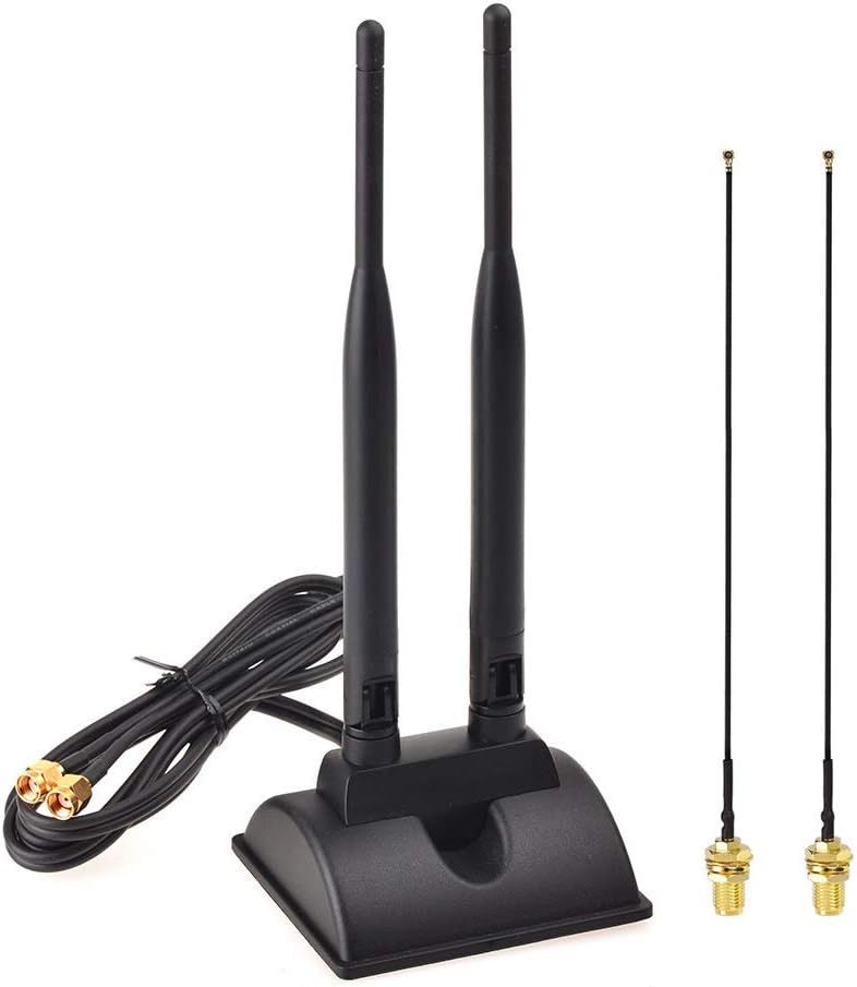Eightwood WiFi Antenne 2.4G / 5.8G Dual Frequency Magnetic 6dBi RP-SMA Adapter 2m Verlängerungskabel mit 2 STK MHF4 Kabel ür WLAN PCIe Karten Wirelesse Router Bluetooth TP-Link Dlink MEHRWEG