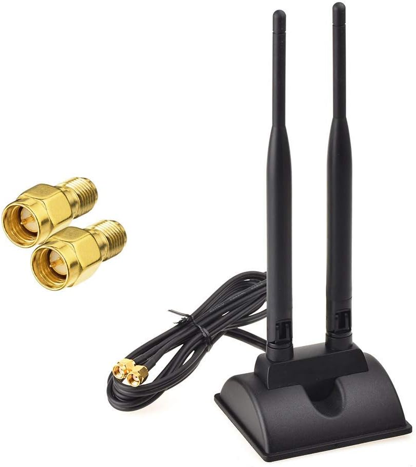 Eightwood WiFi Antenne 2.4G / 5.8G Dual Frequency Magnetic 6dBi RP-SMA Adapter 2m Verlängerungskabel für WLAN PCI WiFi Karten Wirelesse Router Bluetooth TP-Link Dlink MEHRWEG