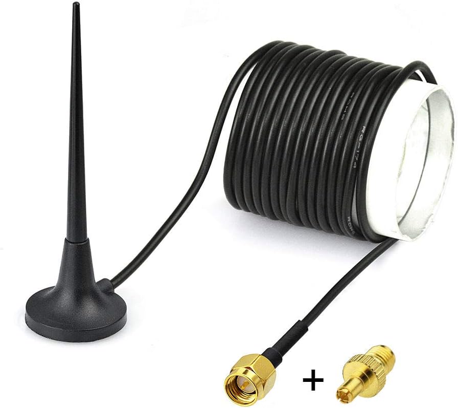 Eightwood 4G LTE Router Externe Antenne SMA Stecker 3.5dBi mit Magnet Standfuß 3m 9.8ft Kabel + SMA Buchse auf TS9 Stecker Adapter für 4G LTE GSM WLAN Bluetooth WiFi Router Mobiler Hotspot MEHRWEG