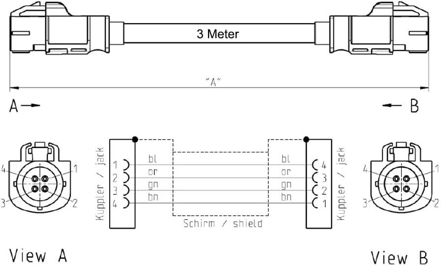 Eightwood HSD LVDS Z Buchse Kabel 300cm 535 4-Core für BMW F30 F31 F10 F11 F25 F15 Audi VW Mercedes Citroen Peugeot Video Audio Rückfahrkamera Nachrüstung Navigation