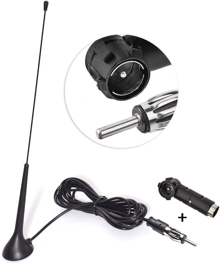 Eightwood Car Radio Antenna FM Antenna Radio Magnetic Attachment Antenna FM 3 m Cable RG174 + DIN Socket to ISO Adapter for Cars Radio Trucks Universal Multi-Way