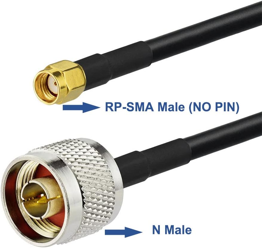Eightwood RP-SMA Male with Female Pin to N Type Male Plug RG58 Coax Cable 3 feet
