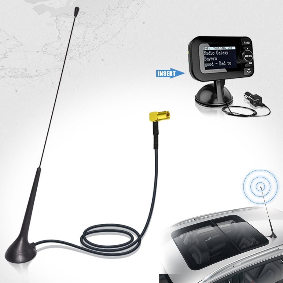 Eightwood DAB DAB+ Antenna Car Radio SMB Antenna (Car Magnetic Base Antenna) with Antenna Extension Cable RG174 300 cm for Digital Radio Reception Blaupunkt Beat TechniSat Pioneer Sony Alpine