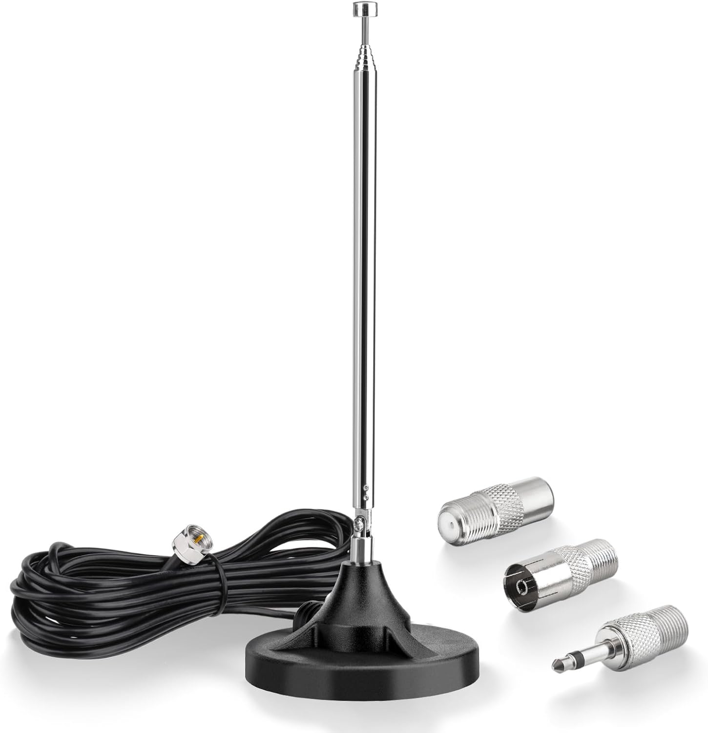 Eightwood FM Radio Antenna Magnetic Base Indoor FM Telescopic Antenna F Type Plug Connector with Adapter for Pioneer Onkyo Yamaha Marantz Bluetooth Home Theater Stereo Receiver HD Radio