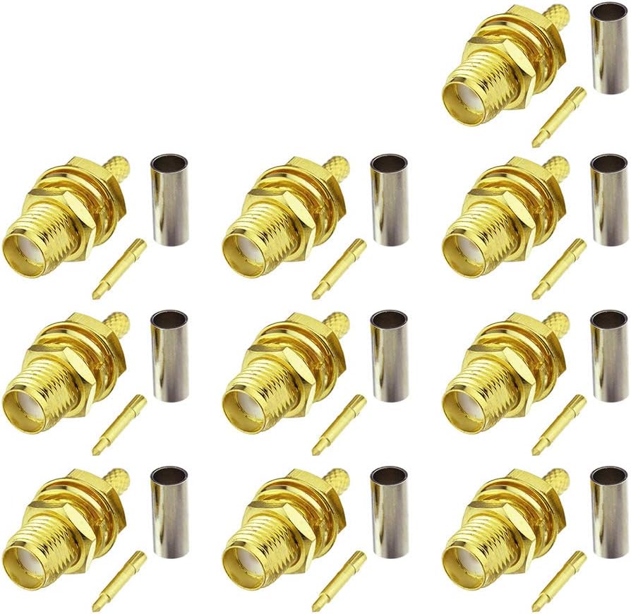 Eightwood RP SMA Plug RP SMA Female (Male) with Bulkhead 10 Pieces Crimp for RG174 RG316 LMR100 Coaxial Cable Wireless Module WiFi Camera WLAN PC/LAN WLAN Antenna Connection Multi-Way