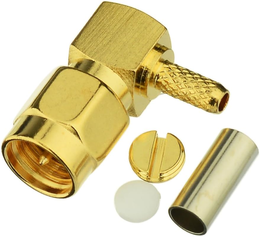 Eightwood 10pcs SMA Male Crimp Right Angle RF Connector for RG316 RG174 LMR100 Coax Cable