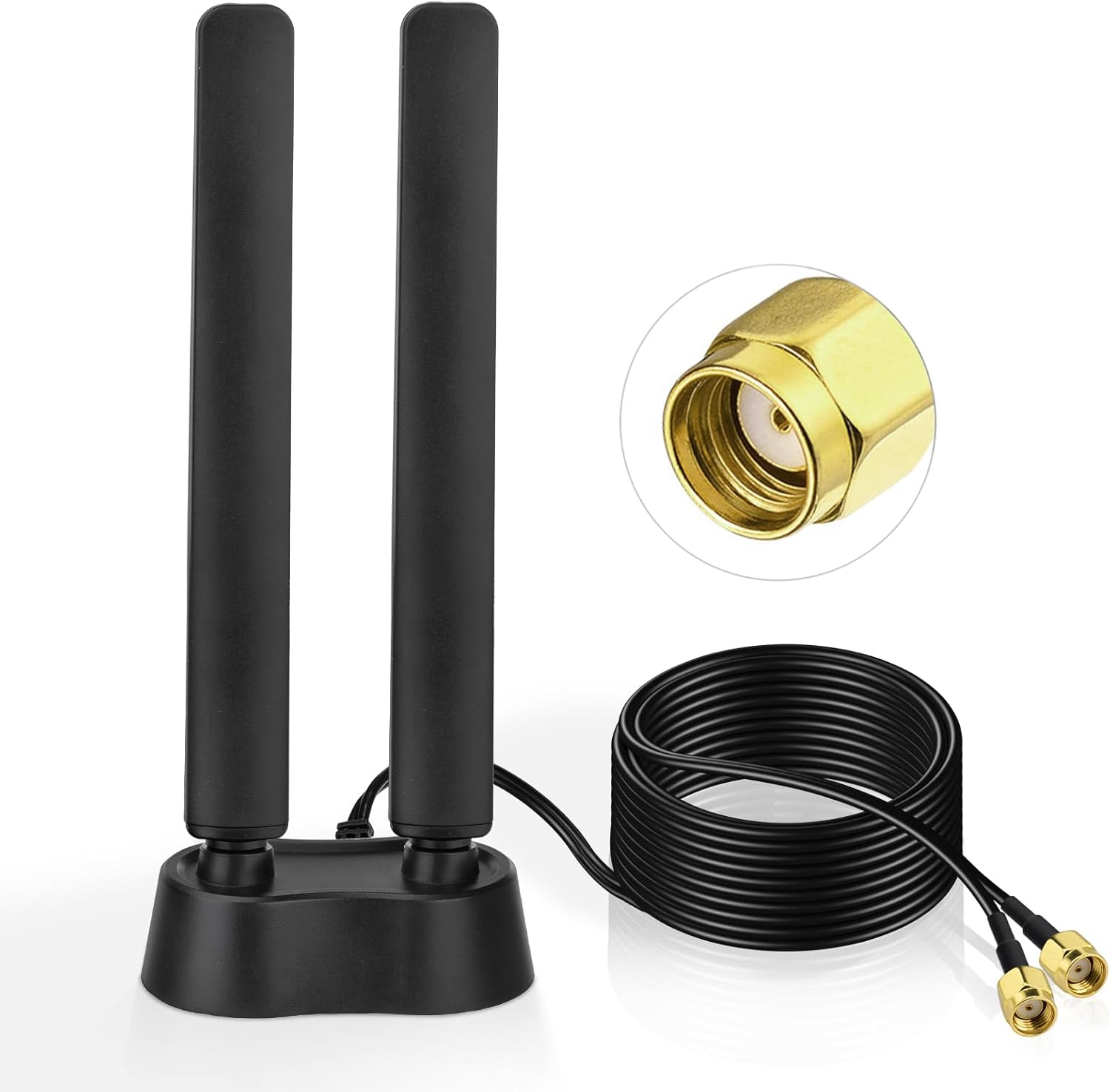 Eightwood WiFi 6E Antenne 2.4g/5g/5.8g/6g WLAN Signal Verstärker Tri-Band Magnetic Base mit RP-SMA Verlängerungskabel für Wi-Fi 5/6/6E Router PCI PCI-E Karte PC Mainboard Bluetooth