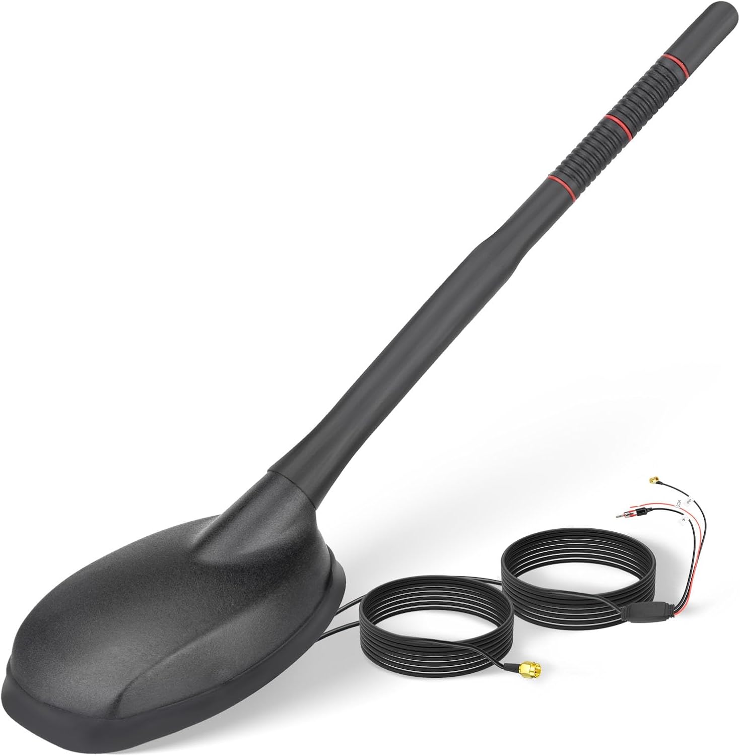 Eightwood Aktive DAB DAB+ Antenne Auto Digital Radio GPS DAB FM Antenne Auto Dachantenne Autoantenne mit Verstärker with SMB/SMA Stecker DIN Adapter Auto Radio Splitter Amplifier Verlängerung Kabel 5M