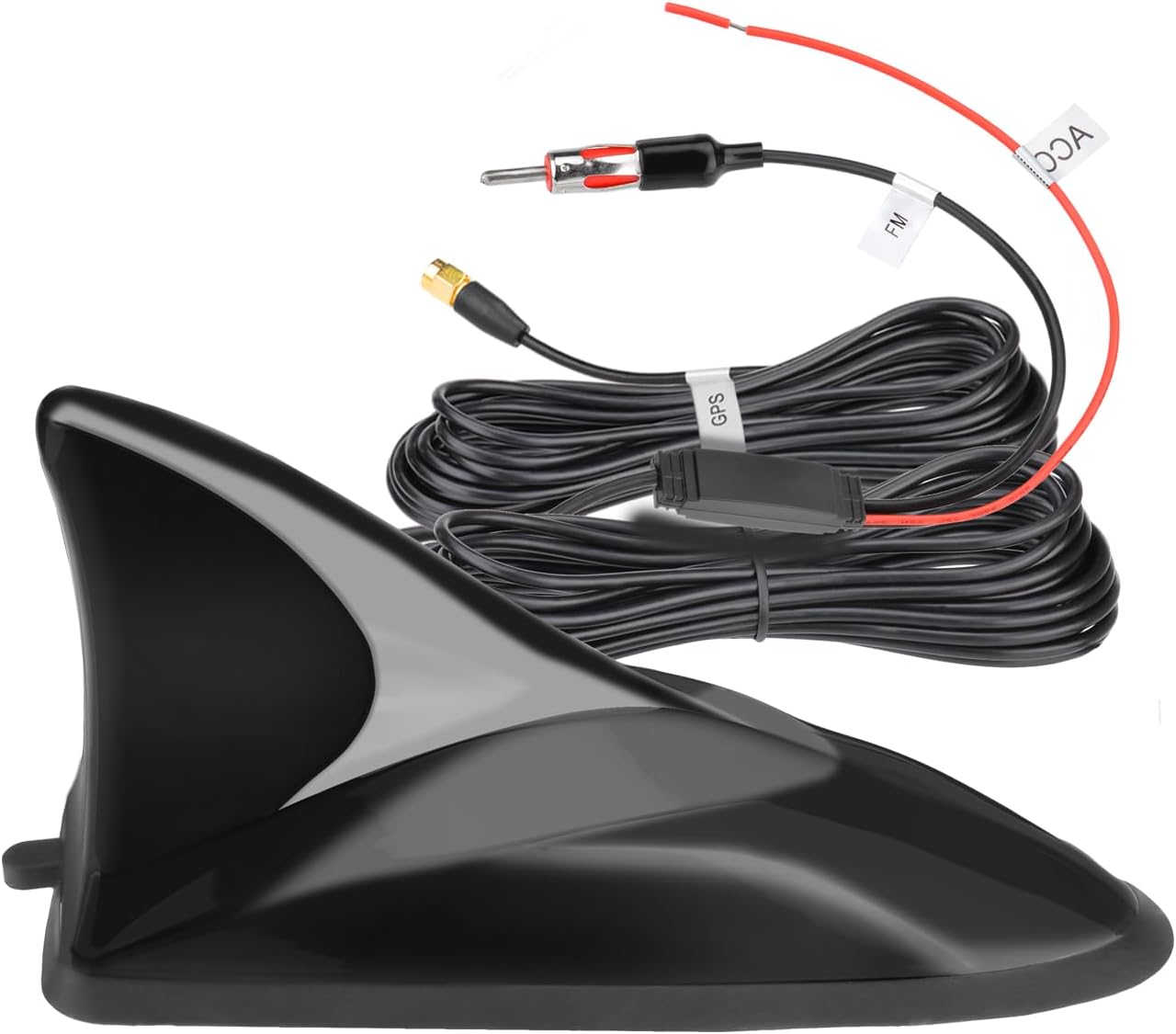Eightwood Shark Fin Amplified FM AM Car Radio Antenna, GPS Antenna with SMA Male Connector for Vehicle Car Truck SUV Radio Stereo Receiver Head Unit GPS Navigation System