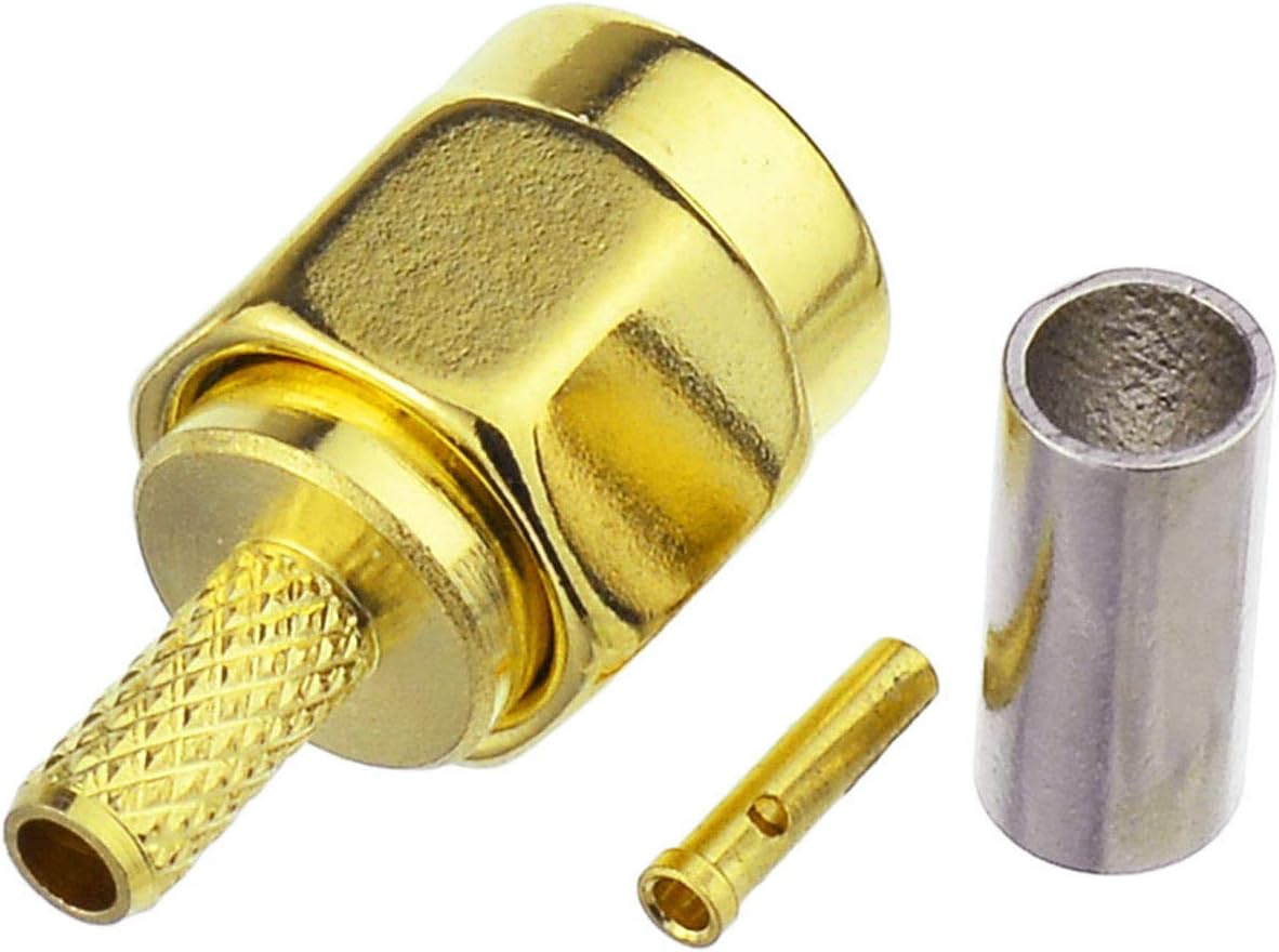 Eightwood 10pcs RP-SMA Male RF Crimp Connector 50ohms Gold-Plated for RG316 RG174 Cable
