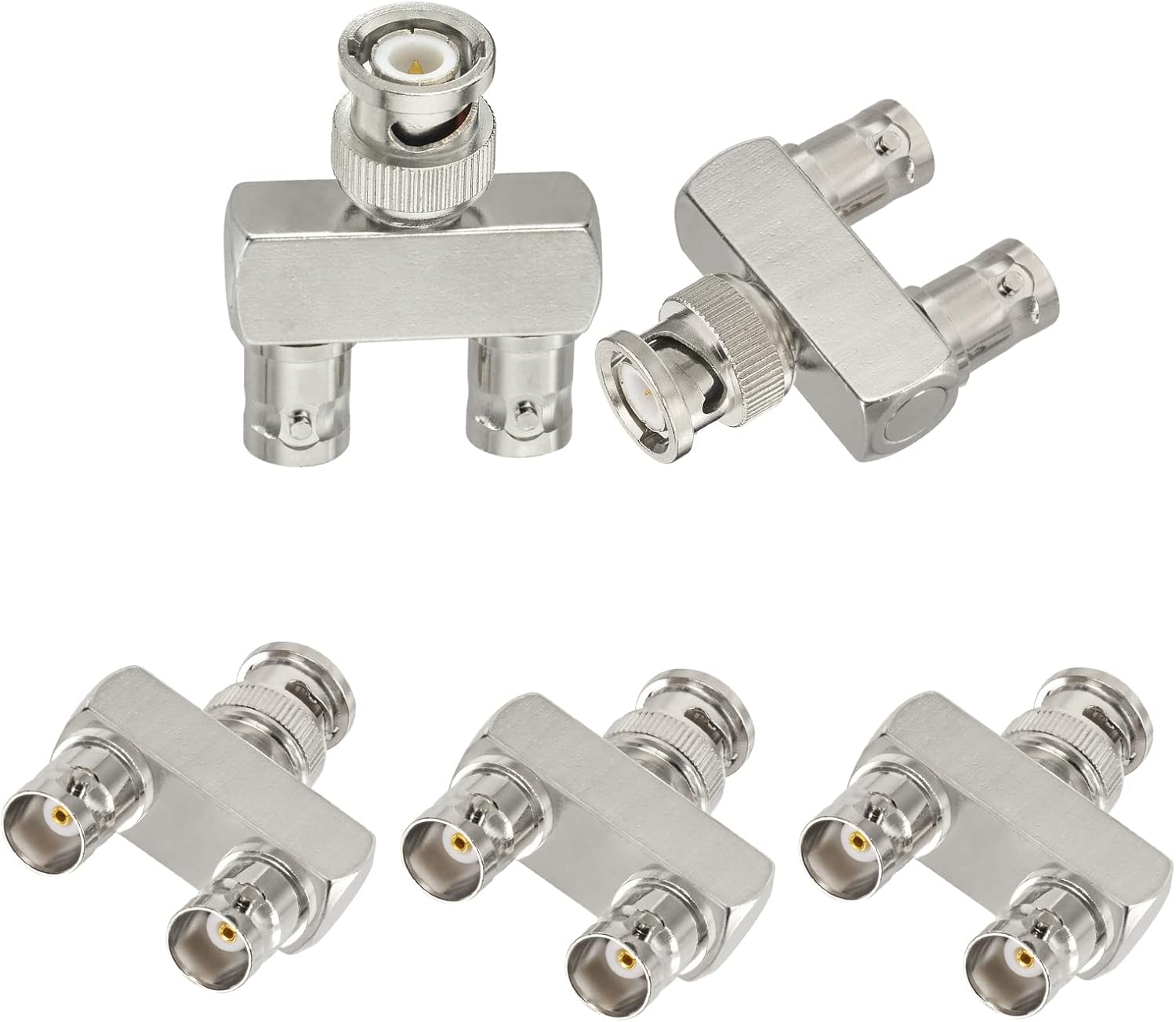 Eightwood BNC Splitter Adapter 5-Pack BNC Male to Dual BNC Female 1 in 2 Out 3 Way Audio RF Connector