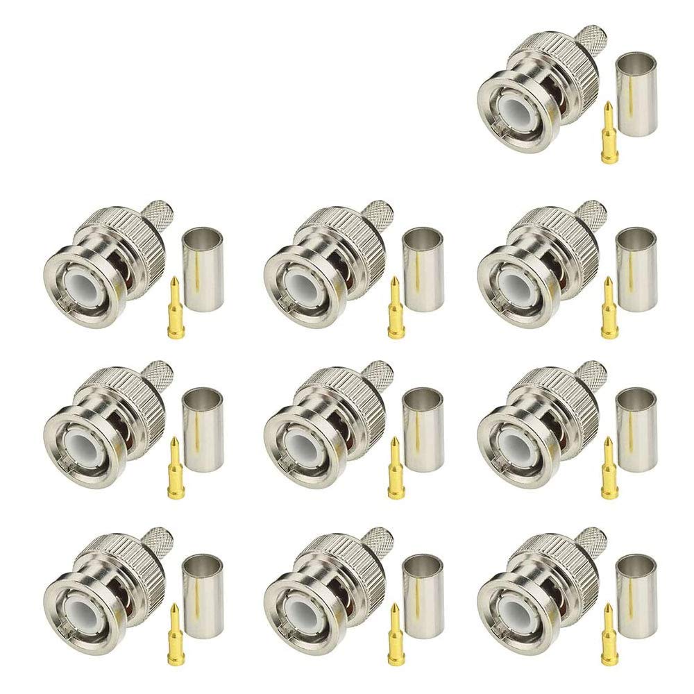 Eightwood 10pcs 50 Ohm BNC Crimp Male Connector for RG58 RG142 LMR195 Cable