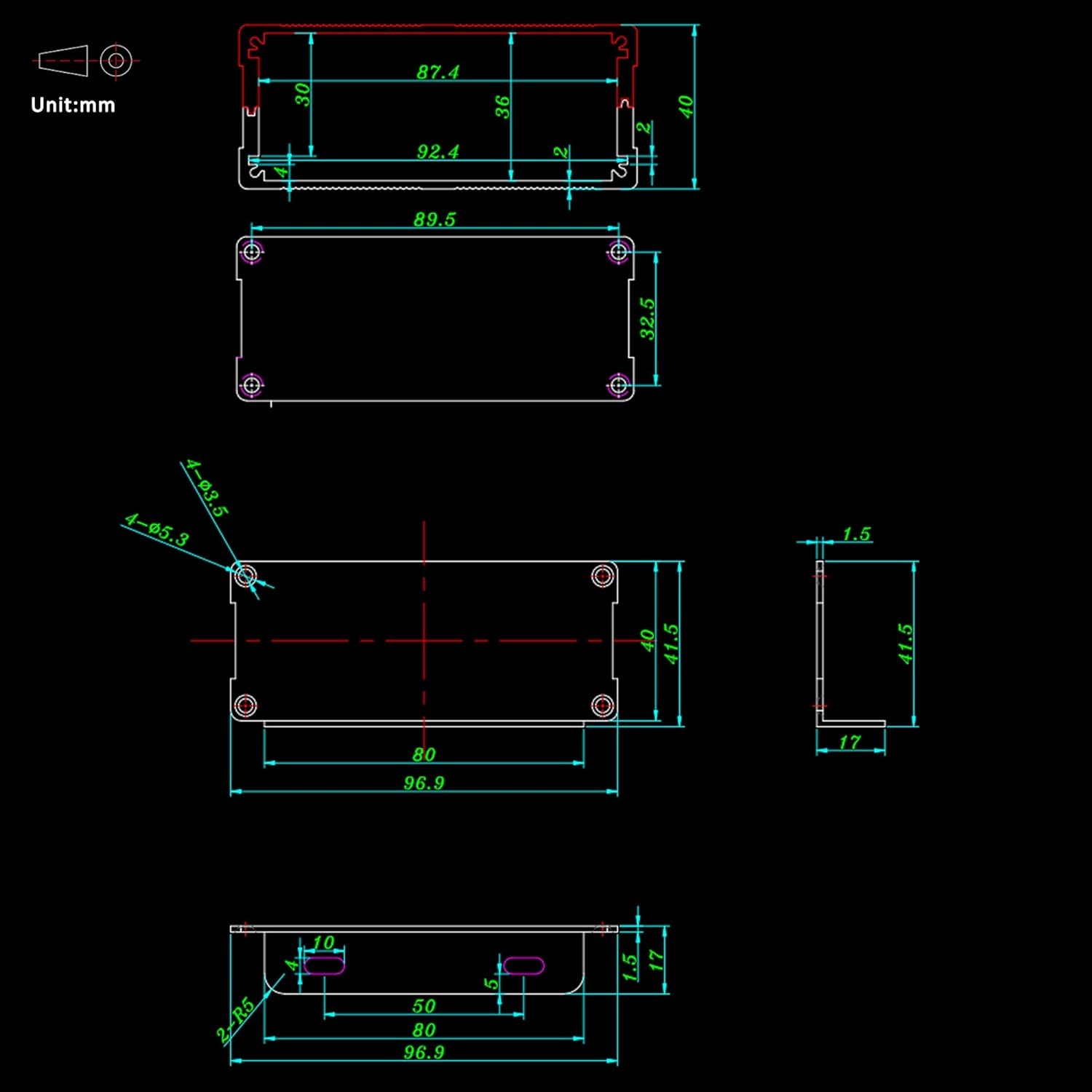 Eightwood Aluminum Electronic Project Box Enclosure Split Body Case DIY 4.72 x 3.82 x 1.57 inch (LxWxH)