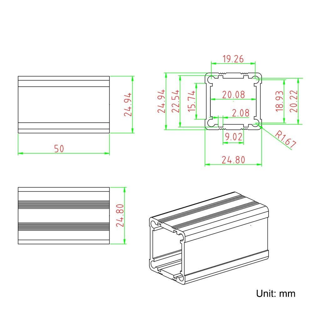 Eightwood Extruded Aluminum Box Electronic Project Enclosure Sliding Extrusion for PCB Board DIY- 1.97 x 0.98 x 0.98 inch (LWH)