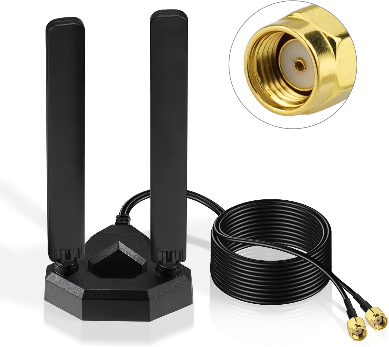 Eightwood WiFi 6E Antenne 2.4g/5g/5.8g/6g WLAN Signal Verstärker Tri-Band Magnetic Base mit RP-SMA 200 cm Verlängerungskabel für Wi-Fi Karten PCI Karte PC Router Bluetooth Mainboard