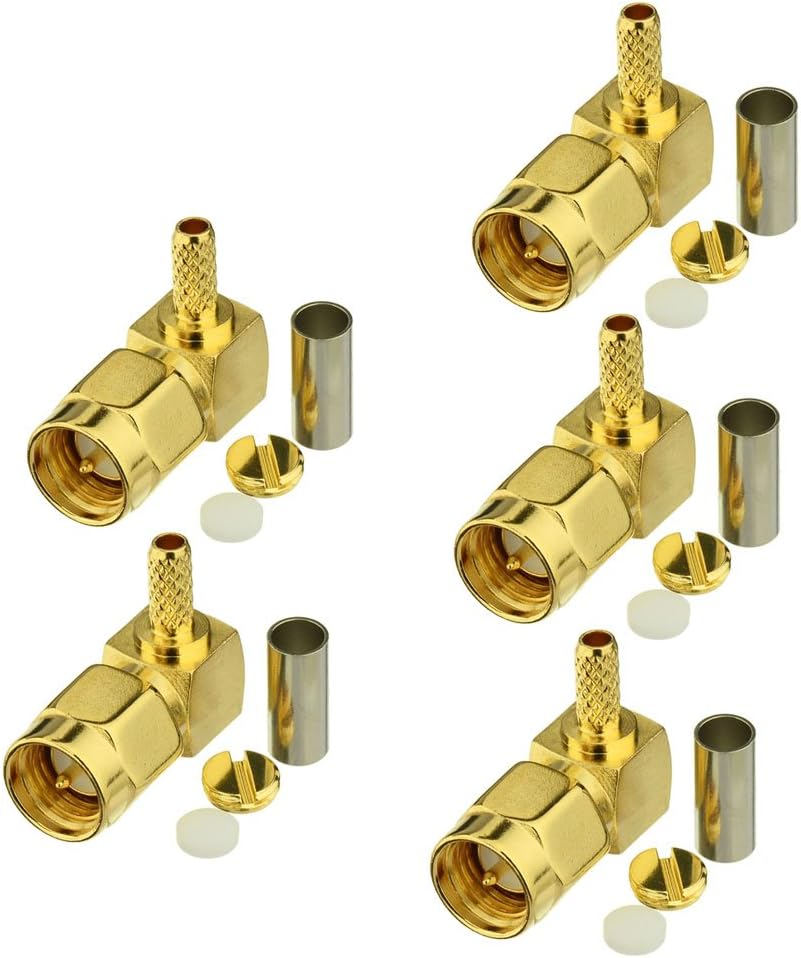 Eightwood 10pcs SMA Male Crimp Right Angle RF Connector for RG316 RG174 LMR100 Coax Cable
