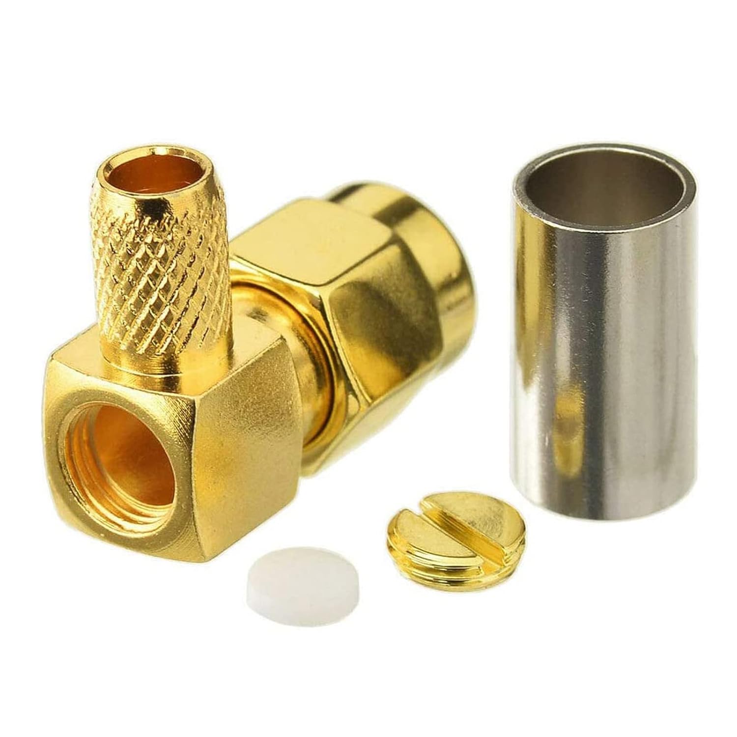 Eightwood 10pcs SMA Male Crimp Connector Right Angle for RG58 RG142 LMR195 Coaxial Cable