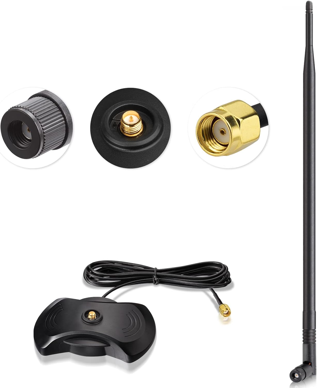 Eightwood Antenne WiFi 2.4G/5.8G RP-SMA Antenne 12dBi Tilt-and-Roll WLAN Antenne mit Basis Magnetica für Scheda WiFi Schede PCI WiFi Router Wirelesse Bluetooth ZigBee