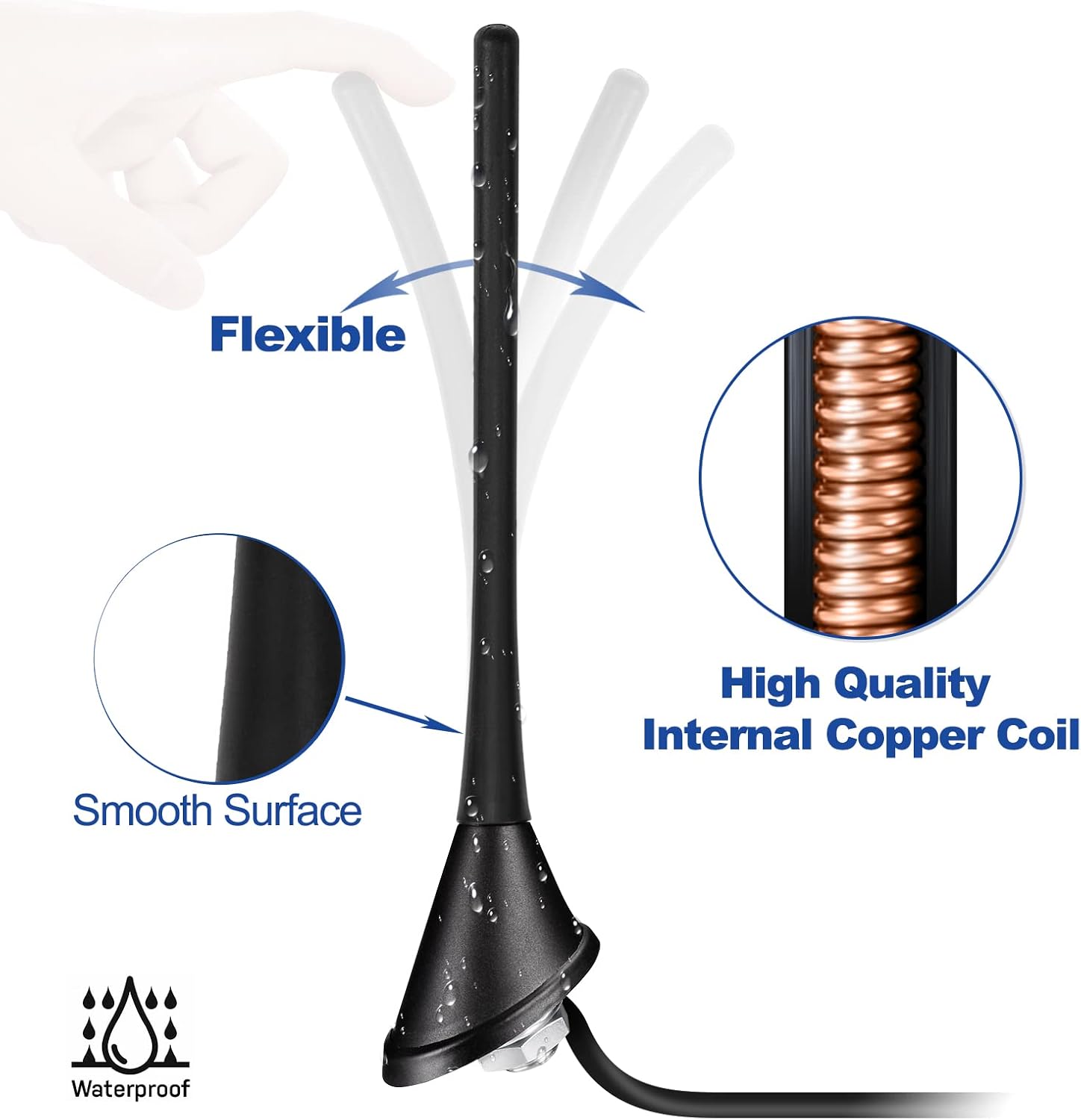 Eightwood Autoantenne AM/FM mit Verstärker Antenne Auto FM 17.5cm Dachantenne Autoantenne Autoradio Antenne Amplifier mit DIN Adapter 500CM Kabel