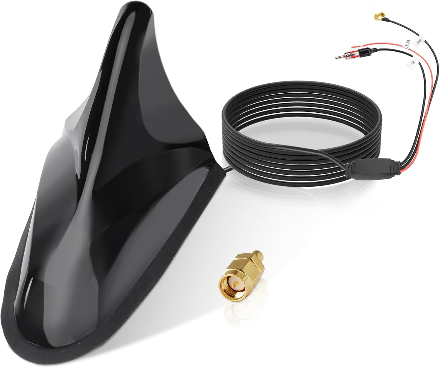 Eightwood Aktive DAB/DAB+ Antenne Shark Antenne Auto Digital Radio FM Antenna Auto Dachantenne Autoantenne mit Verstärker with SMB Stecker DIN Adapter Autoradio Splitter 5M Verlängerung Kabel