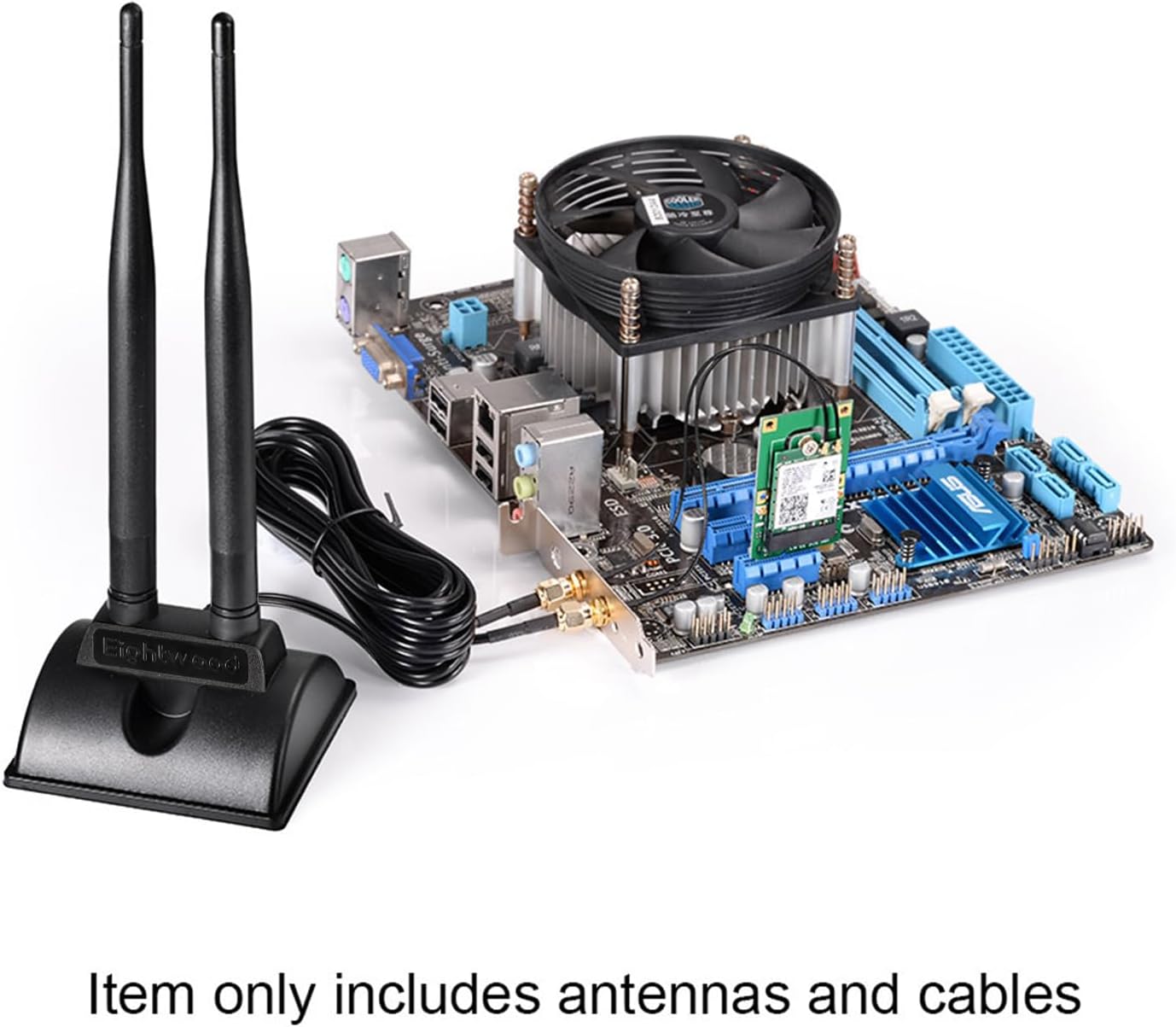 Eightwood 2.4GHz 5GHz Dual Band RP-SMA Male WiFi Antenna + RP-SMA Female Cable 9.8 inch 2-Pack for M.2 NGFF Network Card PC Desktop Computer