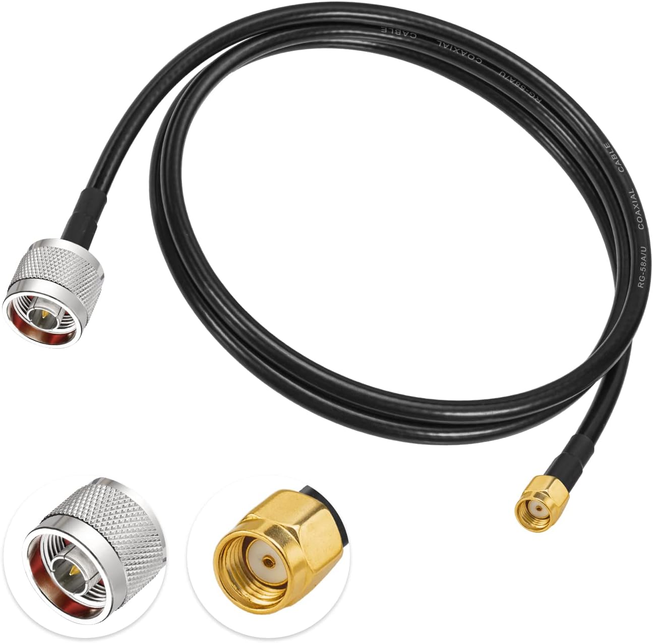 Eightwood RP-SMA Male with Female Pin to N Type Male Plug RG58 Coax Cable 3 feet