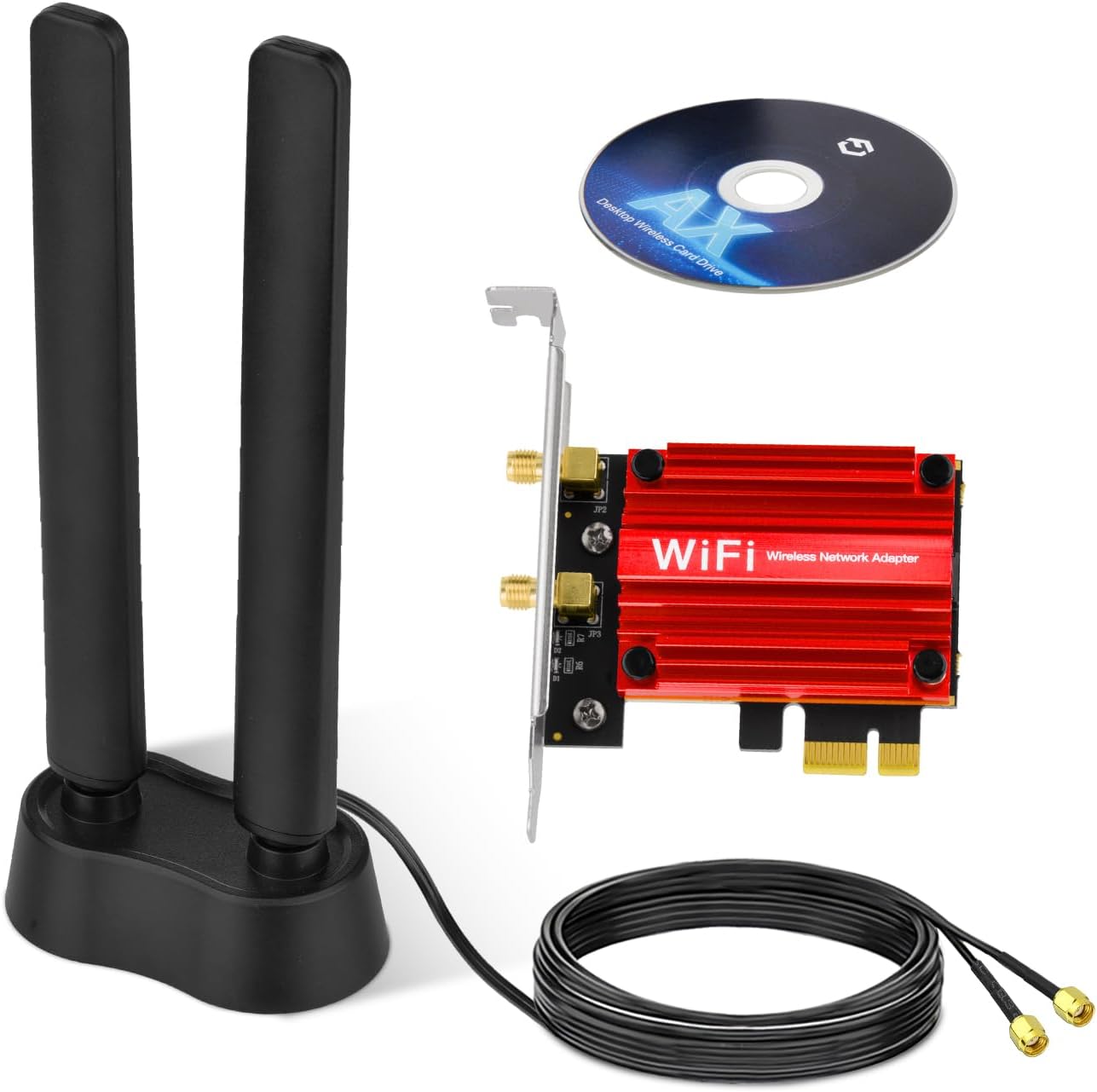 Eightwood WLAN Karte WiFi 6E Intel AX210 Bluetooth 5.3 WLAN Netzwerkkarte WLAN PCI-E Karte 6G/5G/2.4G Tri Band WiFi 6E Karte 5374 mbit/s mit Wi-Fi 6E Antenne + CD für PC Windows 11/10 (64 bit) Laptop