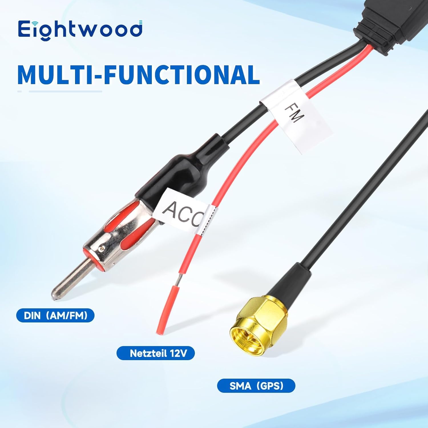 Eightwood FM/AM GPS Roof Antenna Shark Antenna Car with Signal Amplifier Car Radio Antenna Splitter of Car Shark Fin Antenna SMA Plug DIN Adapter with Extension Cable 5 m