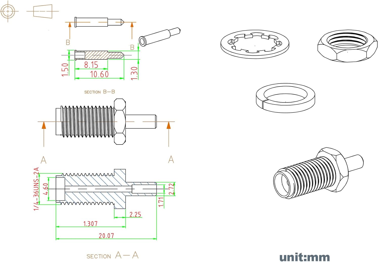 Eightwood 10pcs RP-SMA Bulkhead Female with Male Pin Crimp RF Connector for RG316 RG174 Cable
