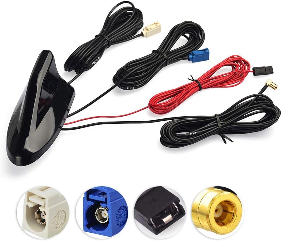 Eightwood DAB Aerial DAB+ DAB Car Aerial Car Radio Aerial DAB Splitter SMB Fakra GPS Adapter AM/FM Aerial Shark Roof Antenne Signal Amplifier Car SMB Plug with Cable RG174 500cm for DAB FM Radio