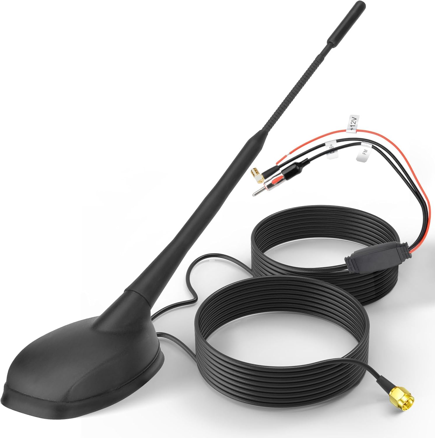 Eightwood DAB DAB+ Antenna Car Digital Radio Active GPS DAB FM Antenna Car with Amplifier Roof Antenna Car Signal Amplifier Extension Cable 5 m for Pioneer Sony Digital Radios Tuner