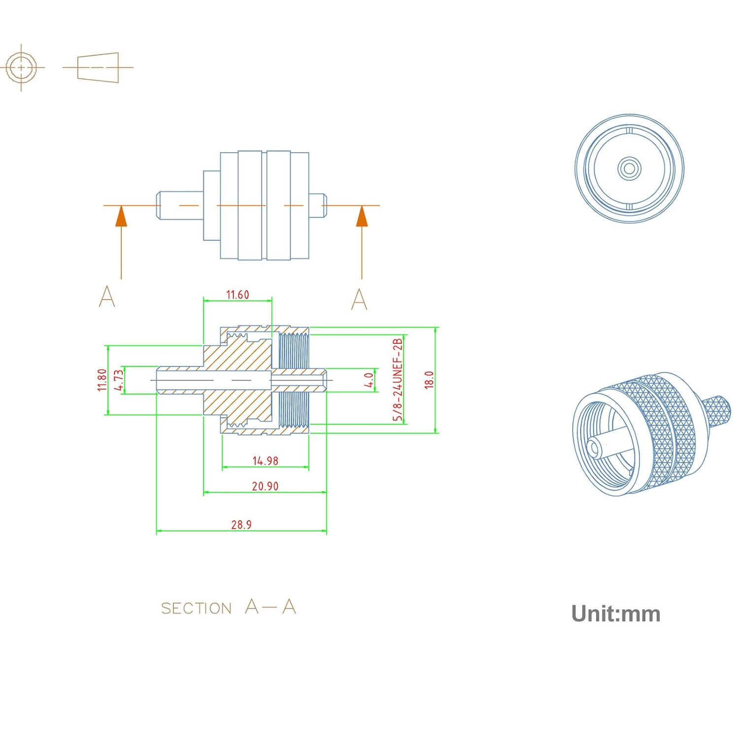 Eightwood 5pcs PL259 UHF Male Crimp Coax Connectors RF Adapter for RG58 LMR195 Low Loss Coaxial Cable