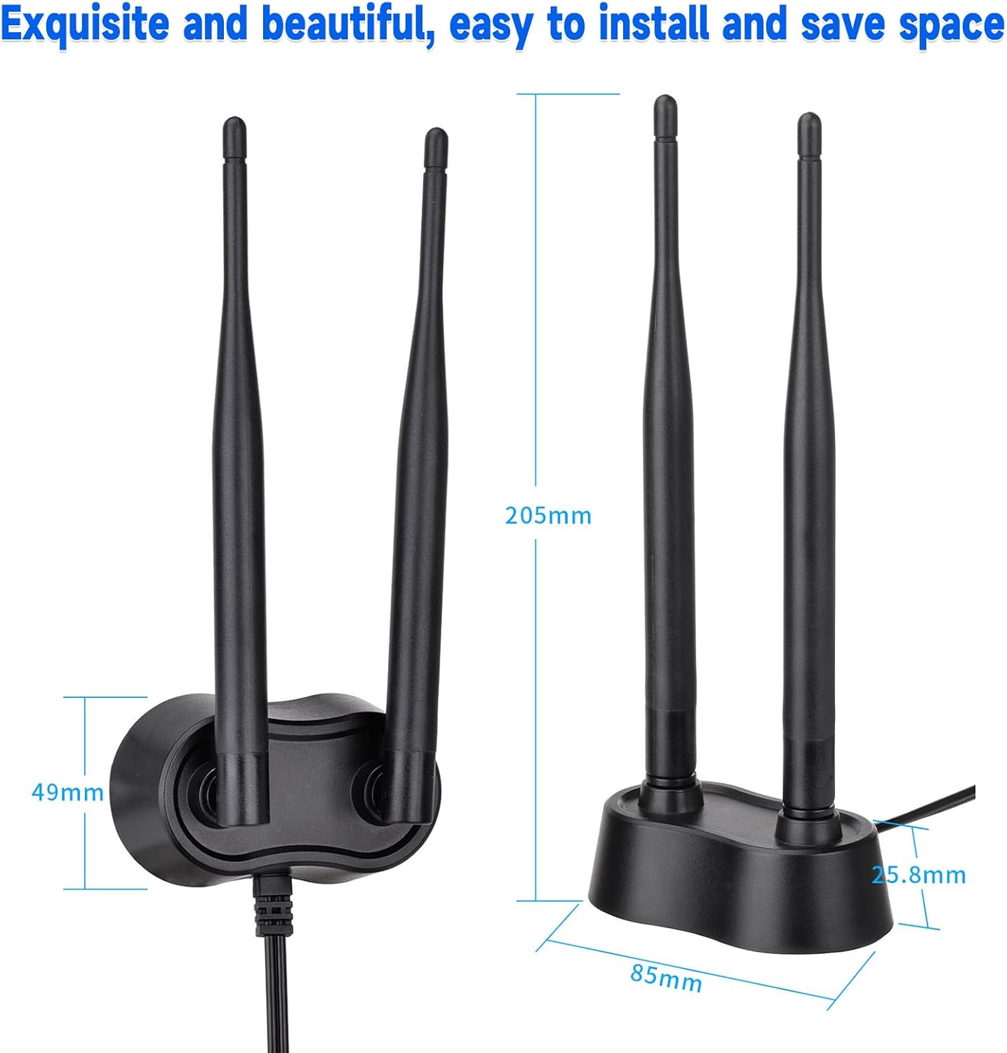Eightwood WiFi Antenne 2.4ghz/5ghz/5.8ghz WLAN Signal Verstärker Anenne Dual Band Magnetic Base mit RP-SMA Verlängerungskabel für Wi-Fi Router PCI PCI-E Karte PC Mainboard Bluetooth