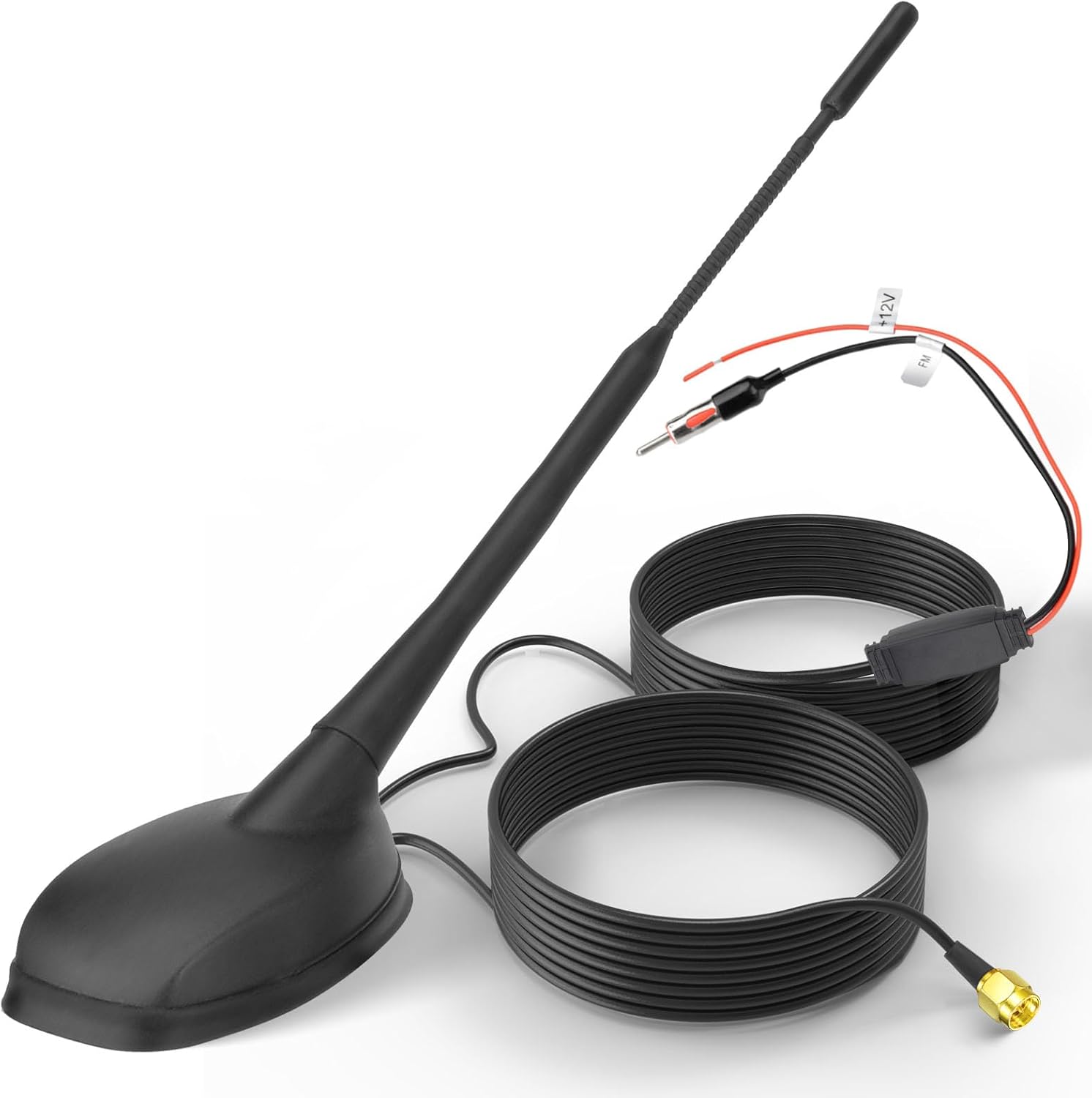 Eightwood FM/AM GPS Dachantenne Auto Radio Antenne Aktive Autoantenne mit Verstärker Auto Radio Amplifier 5M Kabel SMA Stecker DIN Adapter für Pioneer BP Clarion Alpine Digital Tuner usw