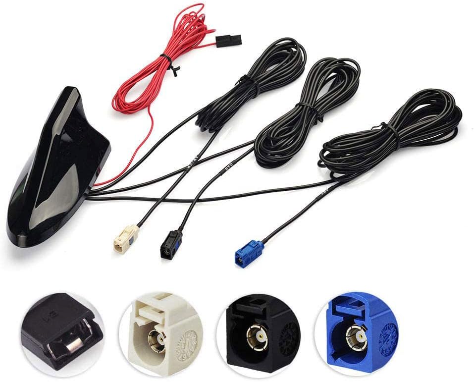 Eightwood DAB/DAB+ Antenna Car Radio Antenna Splitter DAB Fakra Adapter AM/FM GPS Roof Antenna Signal Amplifier of Car Shark Fin Antenna with Extension Cable RG174 5 m Multi-Way