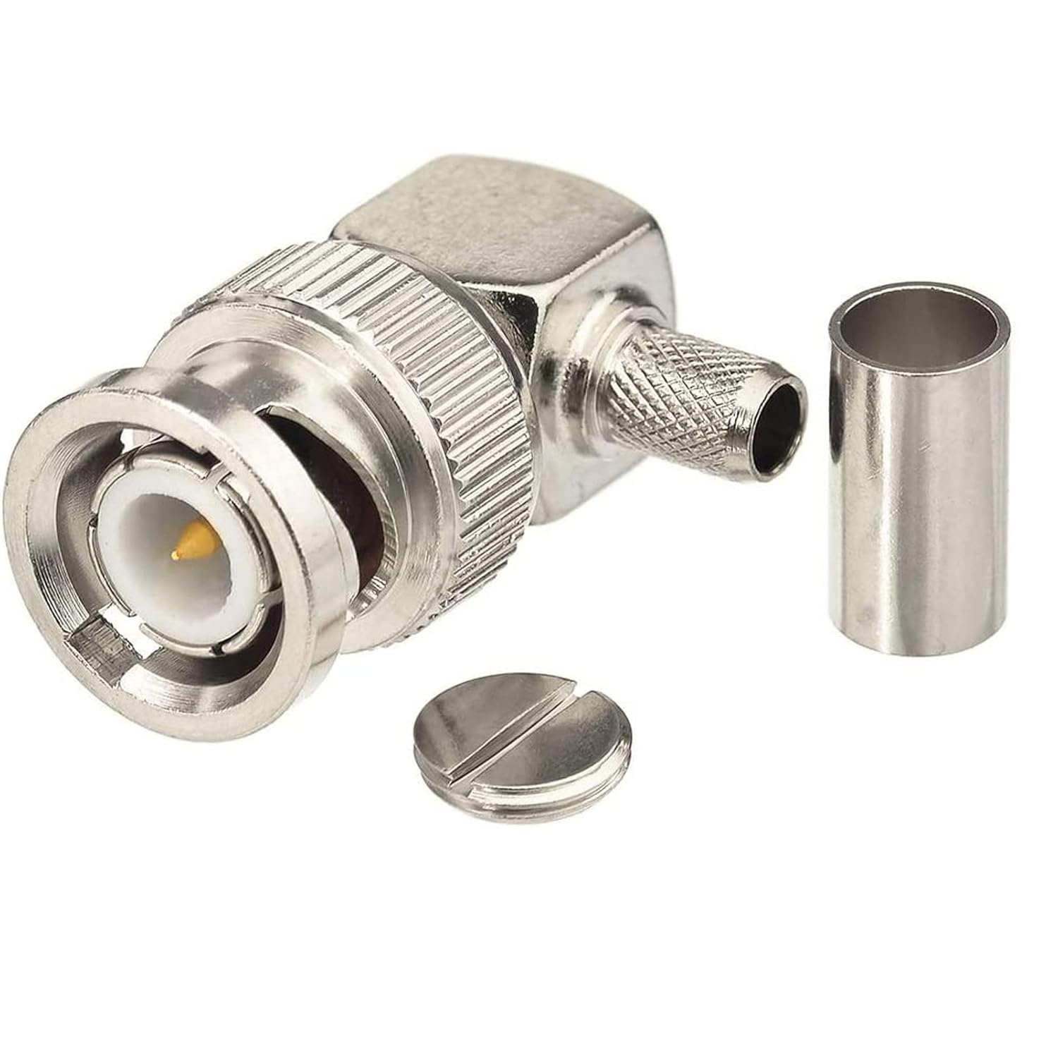 Eightwood 2pcs BNC Male Right Angle Crimp Connector for RG58 LMR195 RG142 Coax Cable