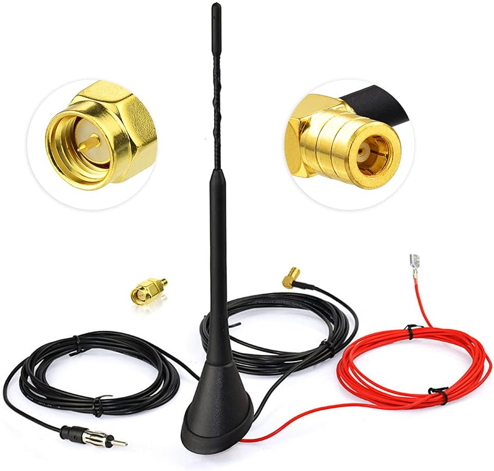 Eightwood Aktive DAB/DAB+ Antenne Auto Digital Radio FM/AM Kombi Dachantenne Autoantenne mit Verstärker with SMB/SMA Stecker DIN Adapter Auto Radio Fahrzeug Splitter Amplifier 5M
