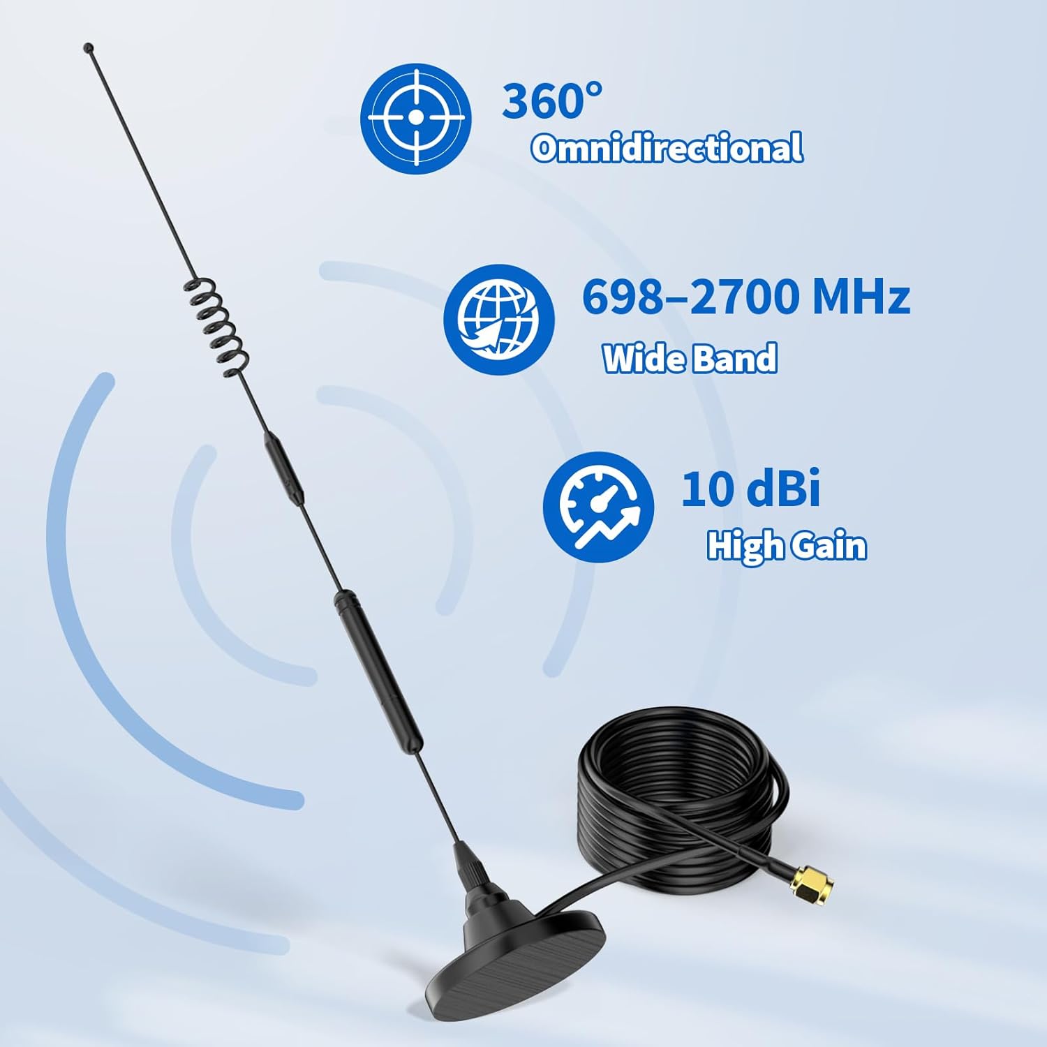 Eightwood 10dBi 4G LTE Antenna Omni SMA Male Antenna with Magnetic Base Extension Cable 9.8ft for 4G Router Wireless Home Phone Modem Outdoor Cellular Trail Camera