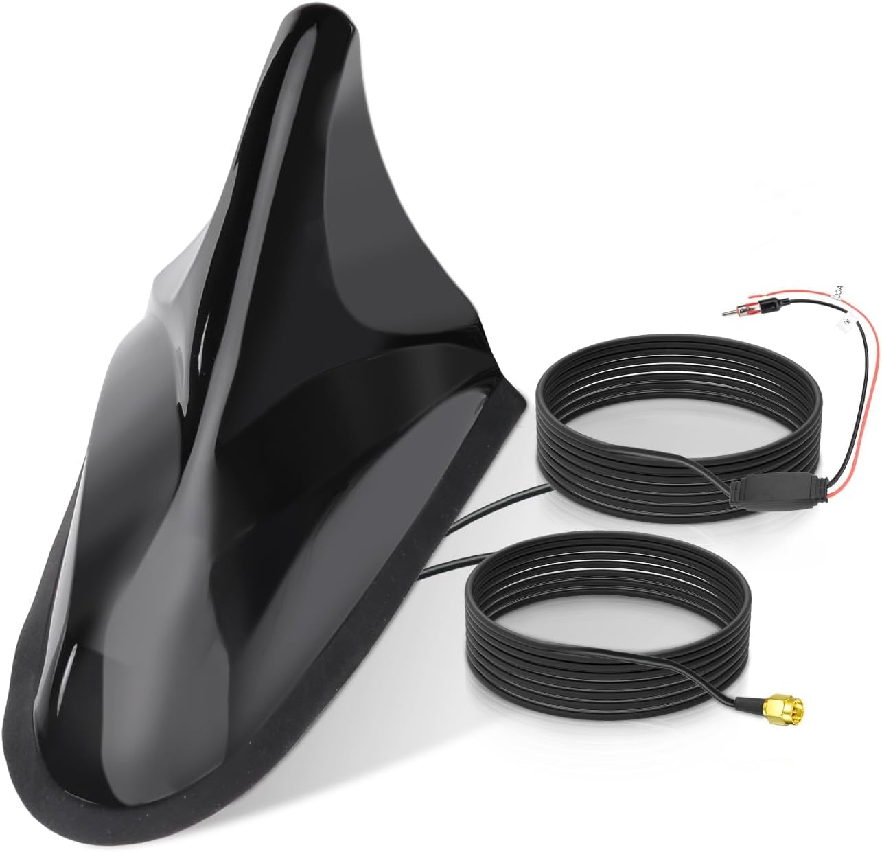 Eightwood FM/AM GPS Roof Antenna Shark Antenna Car with Signal Amplifier Car Radio Antenna Splitter of Car Shark Fin Antenna SMA Plug DIN Adapter with Extension Cable 5 m