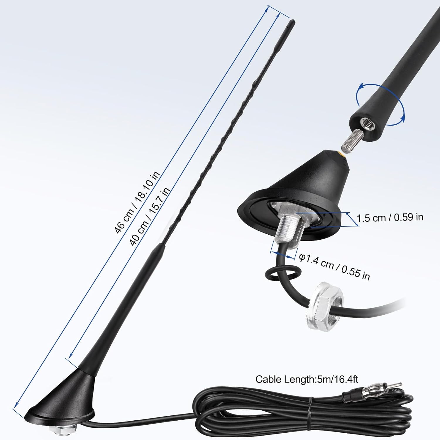 Eightwood FM AM Radio Antenne Auto Autoradio Antenne DIN Adapter Radio Antenne Dach 5M Verlängerungskabel für Auto Radio LKWs SUV Digital Radio FM Tuner