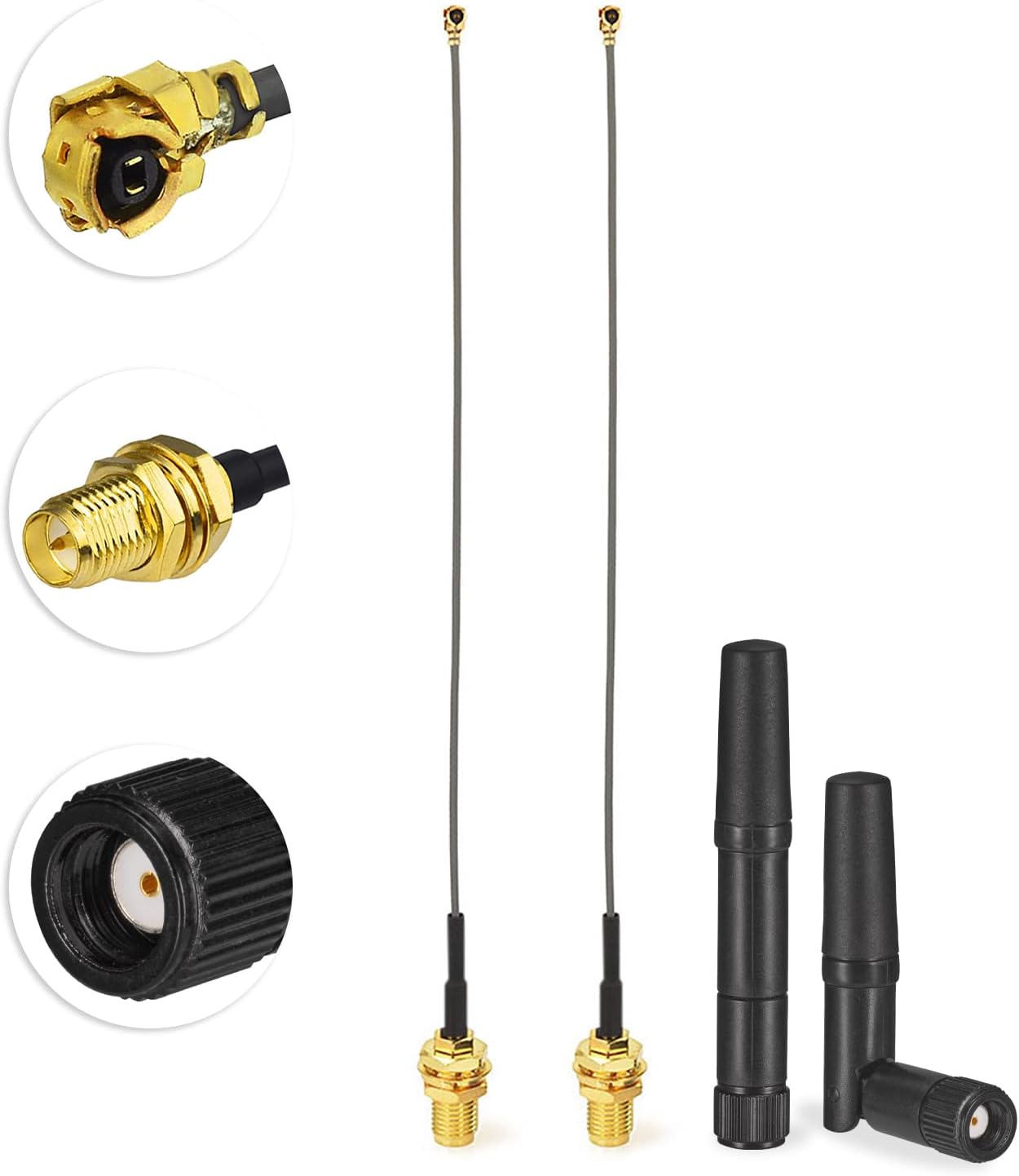 Eightwood Dual Band Small WiFi Antenna 2.4GHz 5GHz RP-SMA Male Antenna with U.FL IPX to RP-SMA Female Cable 6in (4-Pack) for Mini PCIe Network Card