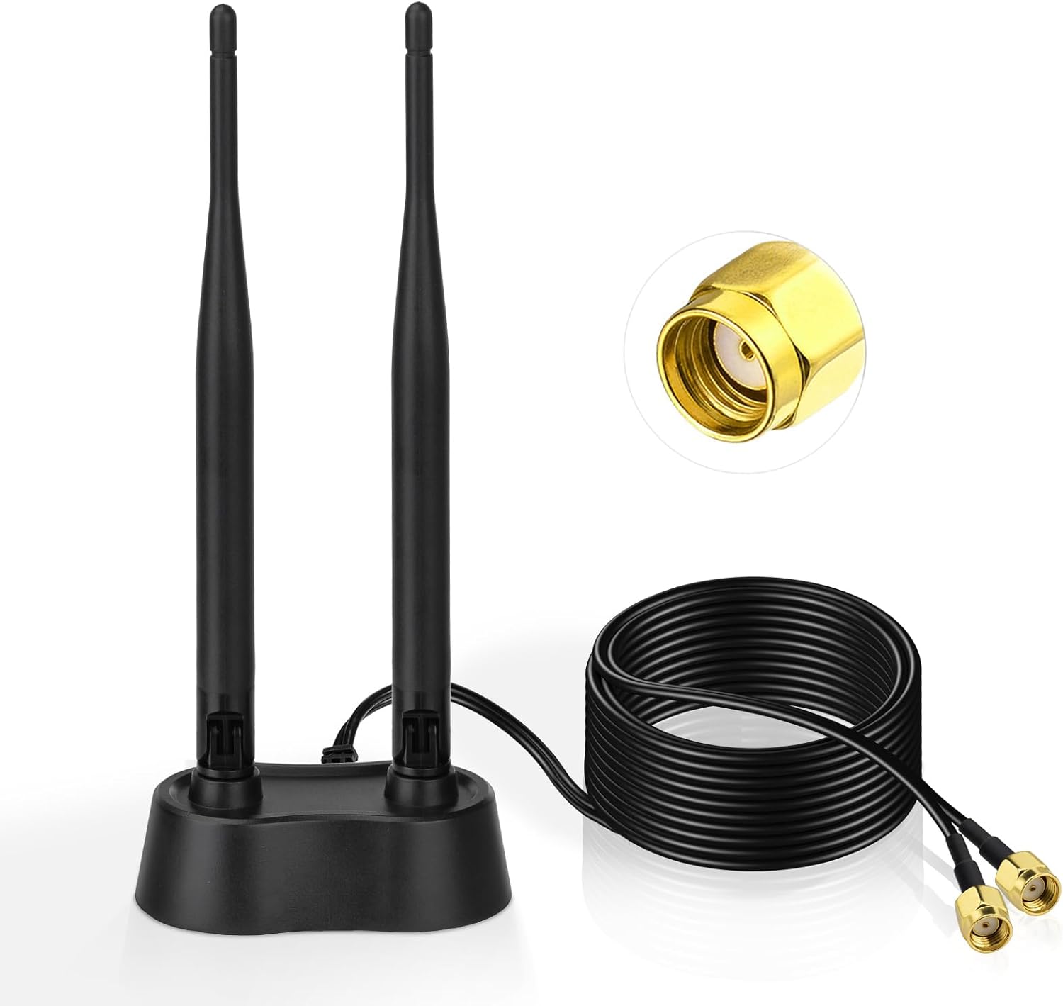 Eightwood WiFi Antenne 2.4ghz/5ghz/5.8ghz WLAN Signal Verstärker Anenne Dual Band Magnetic Base mit RP-SMA Verlängerungskabel für Wi-Fi Router PCI PCI-E Karte PC Mainboard Bluetooth