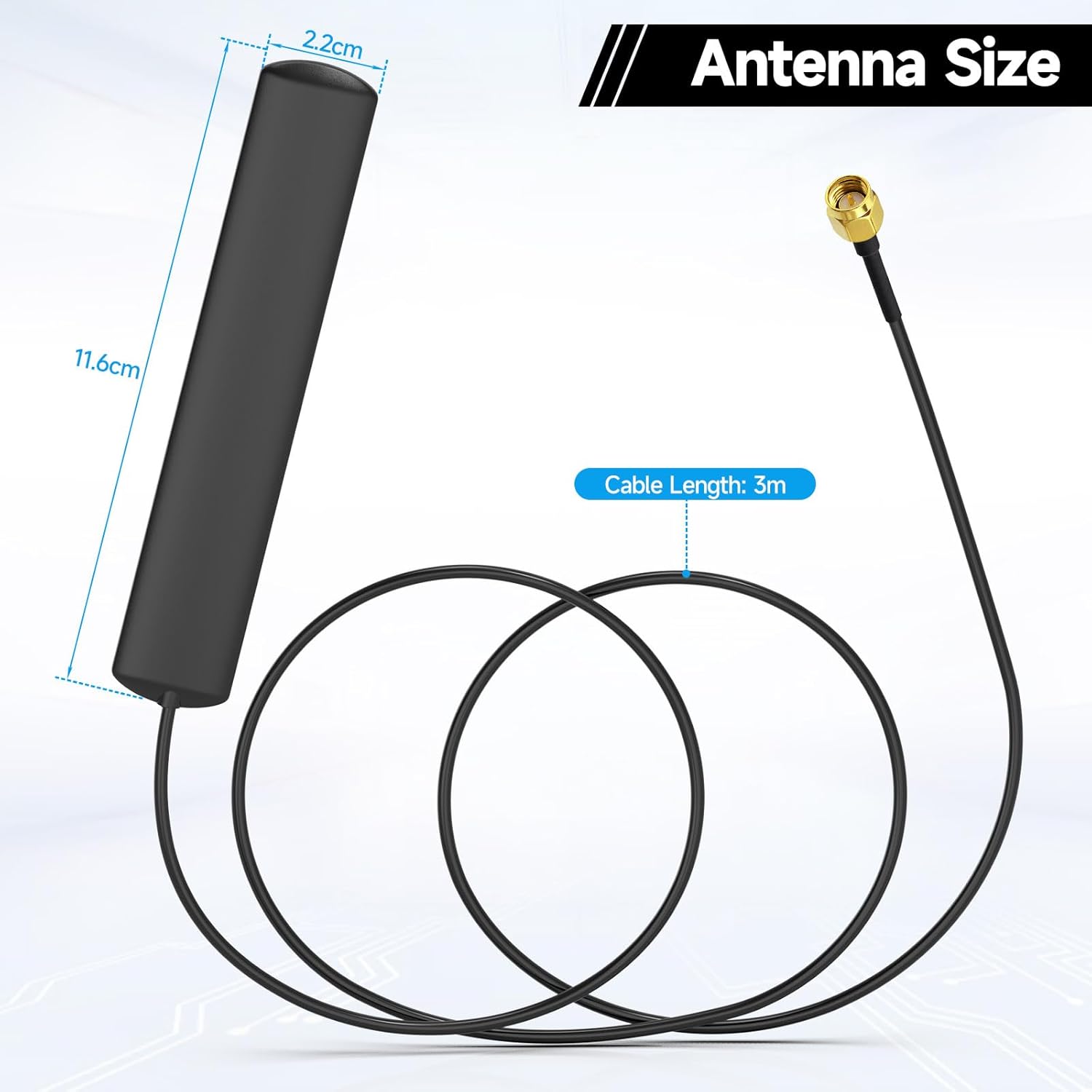 Eightwood 4G LTE Antenne GSM Antenne 3dBi SMA Stecker Glashalterung + 3 Adapter SMA auf BNC / TS9 / RP-SMA Adapter für GSM 2G 3G 4G LTE Router Wirelees Hotspot