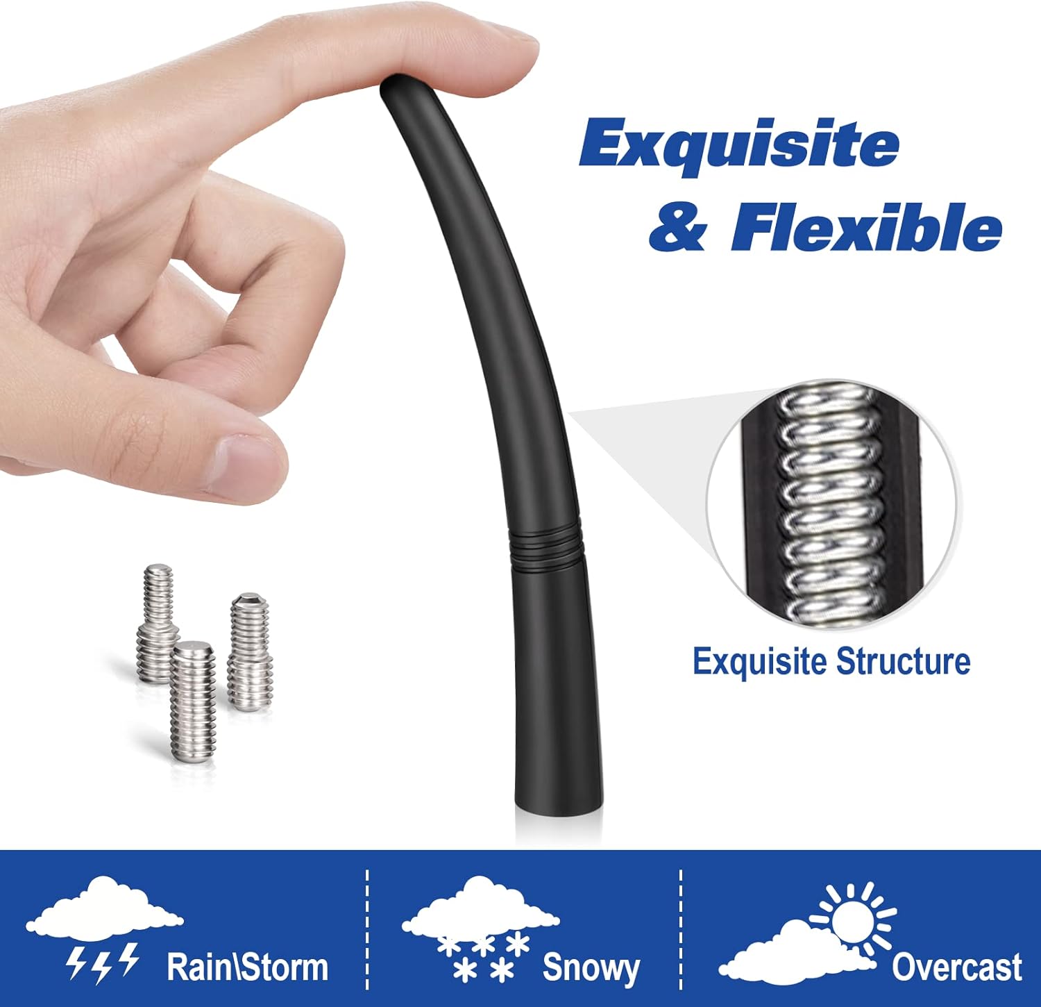 Eightwood Car Radio Antenna Replacement 5.6 inch, Universal Roof Mount Vehicle Antenna Mast, Flexible Rubber FM AM Antennae with M4 M5 M6 Screw Adapters