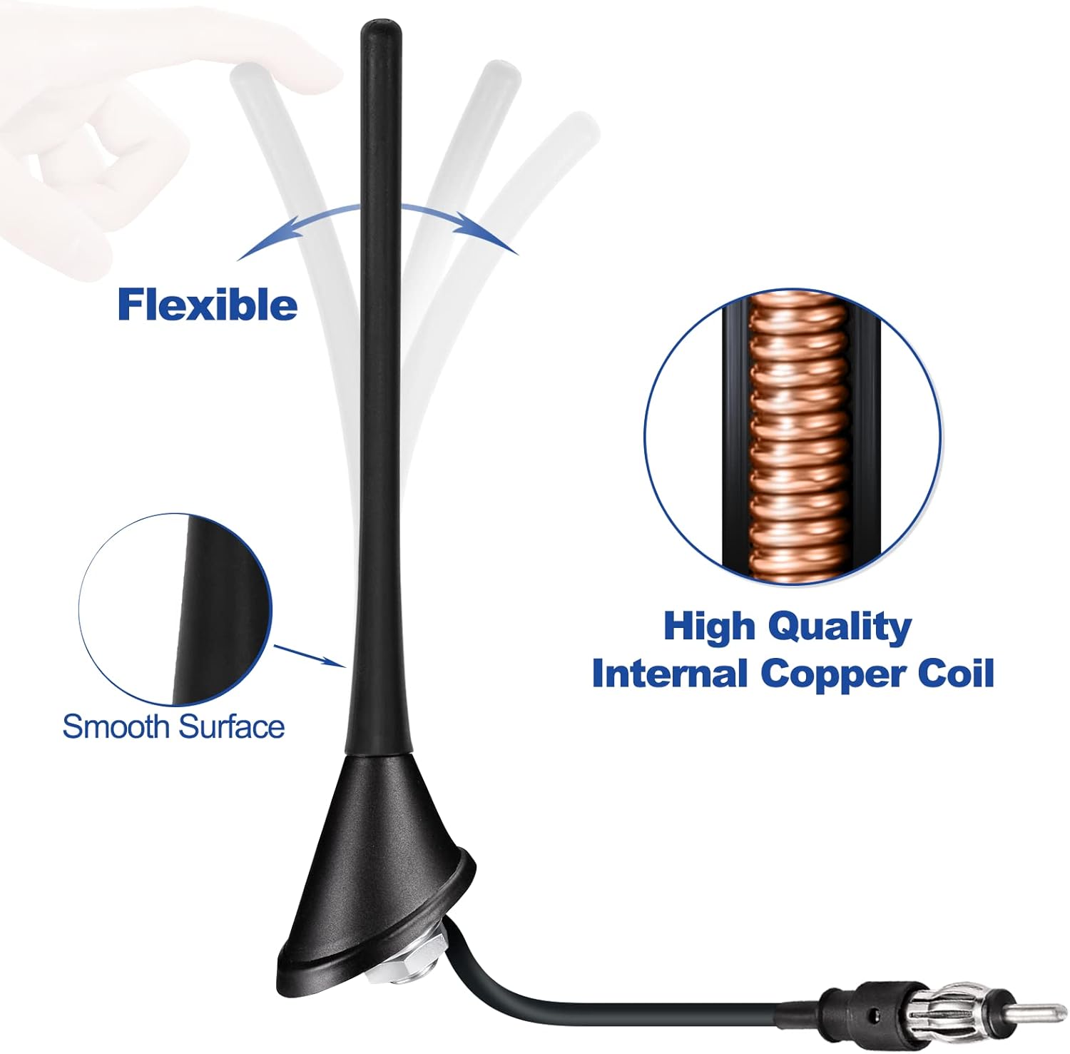 Eightwood Car Stereo AM FM Radio Antenna, Universal Roof Mount Antenna Replacement with Mount Base DIN Plug Connector for Vehicle Car Truck Stereo Receiver Head Unit FM HD Radio