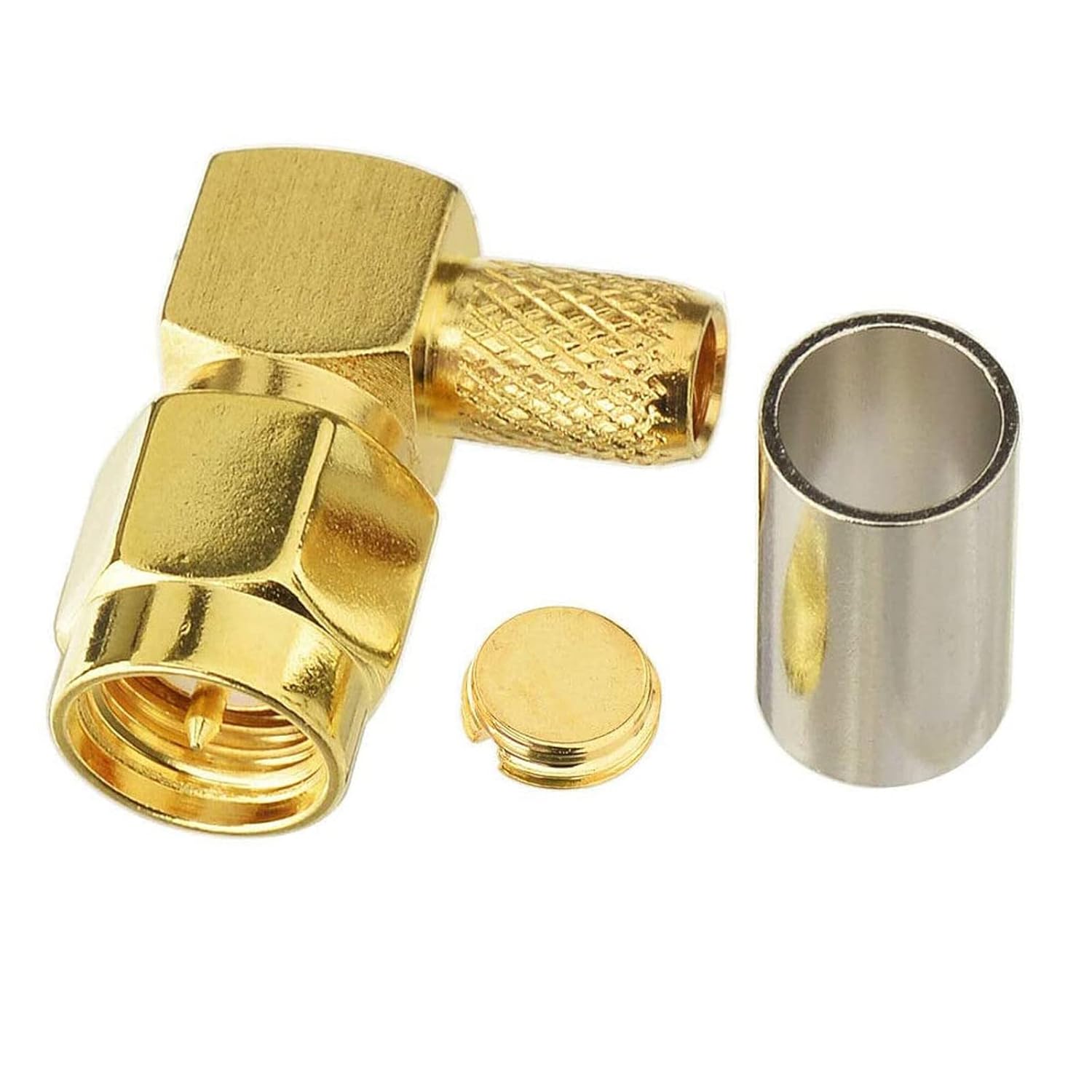 Eightwood 10pcs SMA Male Crimp Connector Right Angle for RG58 RG142 LMR195 Coaxial Cable